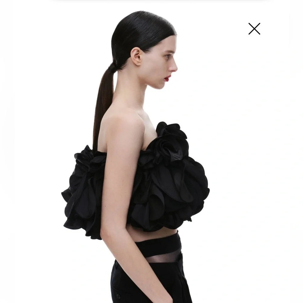 MAGDA BUTRYM X H&M RUFFLE SATIN BUSTIER TOP In Black - Picture 6 of 13